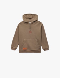 Uzun Kollu Fermuar Detaylı Kapşonlu Sweatshirt