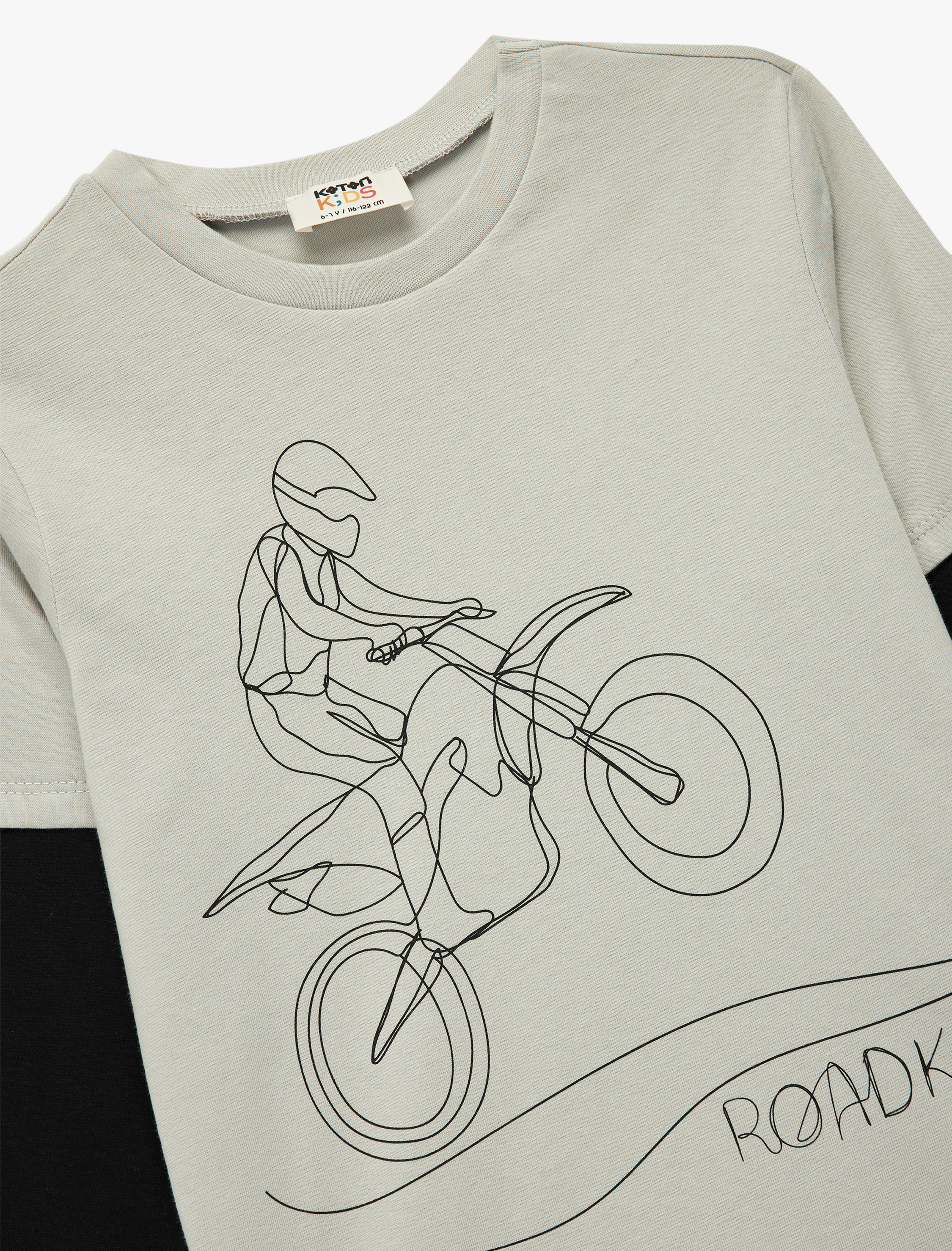  Erkek Çocuk Pamuklu Uzun Kollu Bisiklet Yaka Baskılı Tişört
