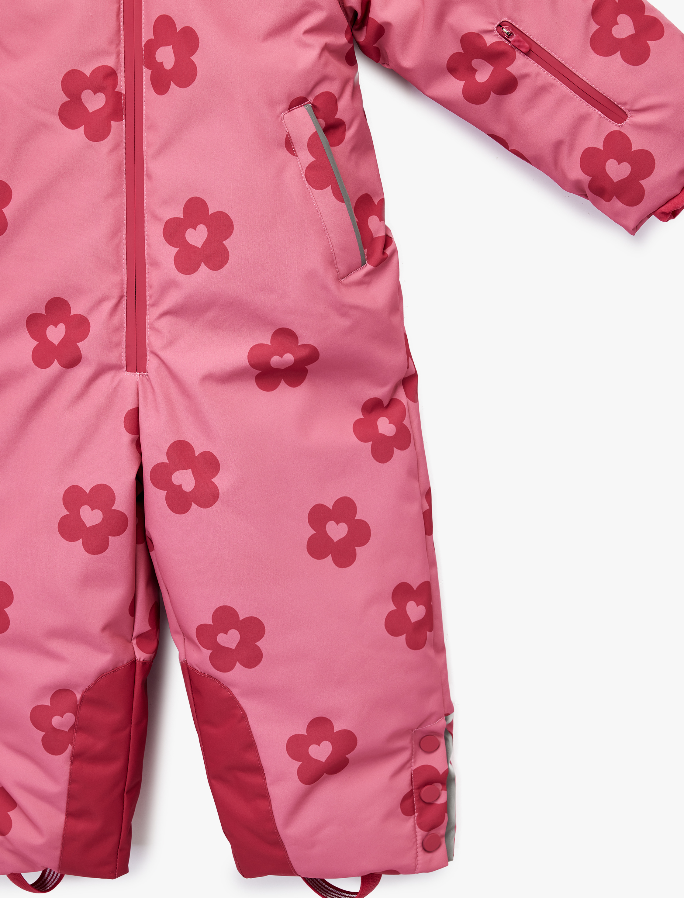  Kız Bebek Uzun Kollu Çiçekli Fermuarlı Kapşonlu Kar Tulumu