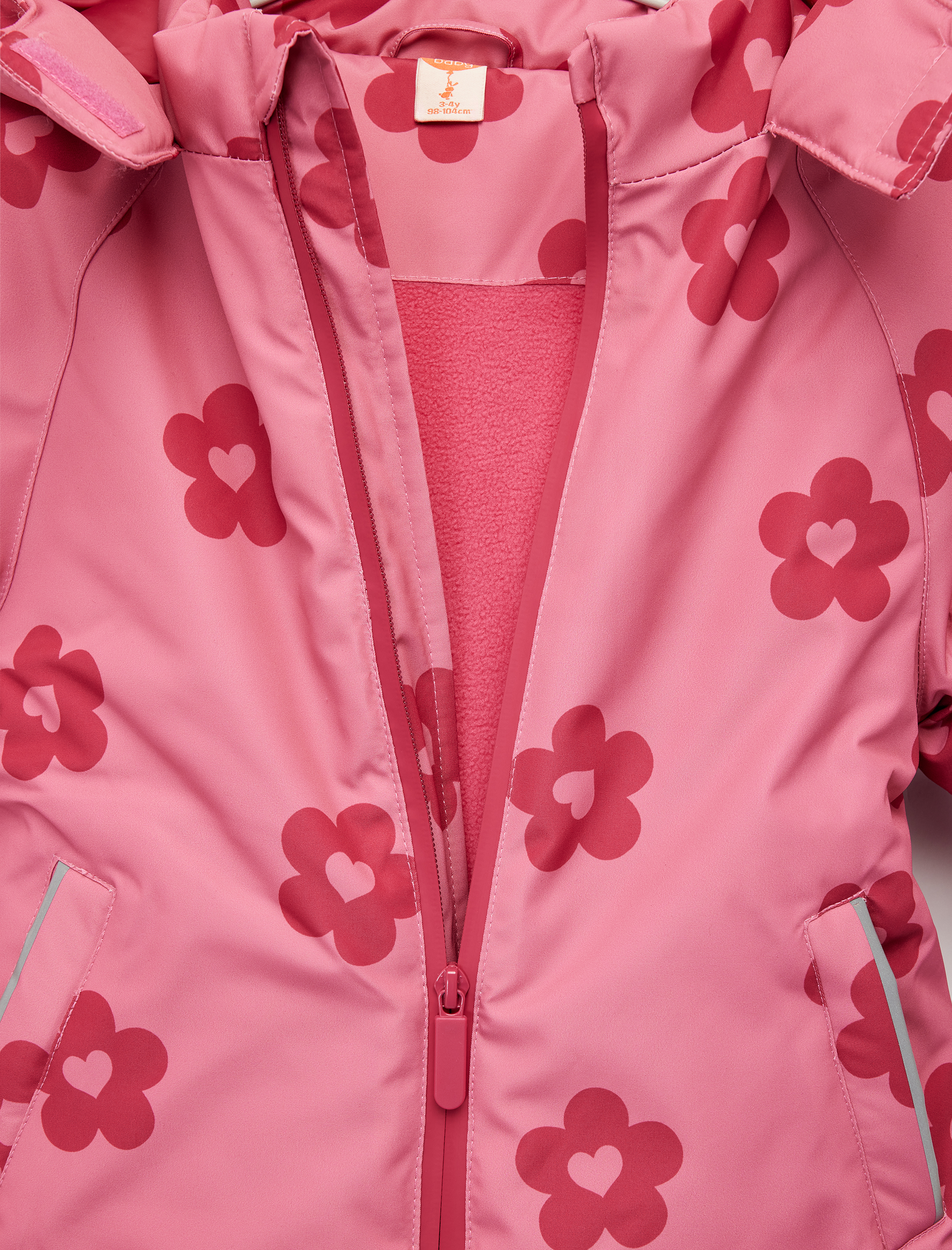  Kız Bebek Uzun Kollu Çiçekli Fermuarlı Kapşonlu Kar Tulumu