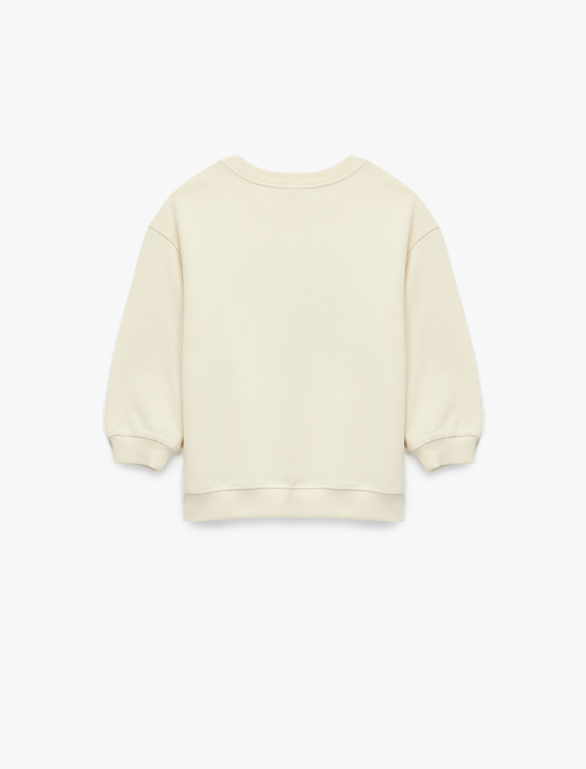  Kız Bebek Şardonlu Uzun Kollu Bisiklet Yaka Kalp Baskılı Çiçek Aplikeli Pamuklu Sweatshirt