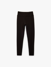 Yüksek Bel Skinny Fit İnterlok Dikiş Detaylı Spor Tayt