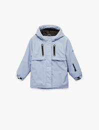 Kapşonlu Uzun Kollu Fermuar Detaylı Oversize Mont