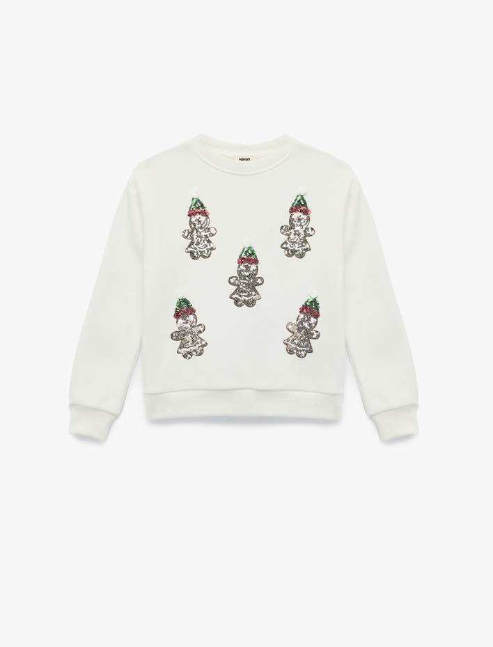 Kız Çocuk Şardonlu Uzun Kollu Bisiklet Yaka Pullu Payetli Sweatshirt