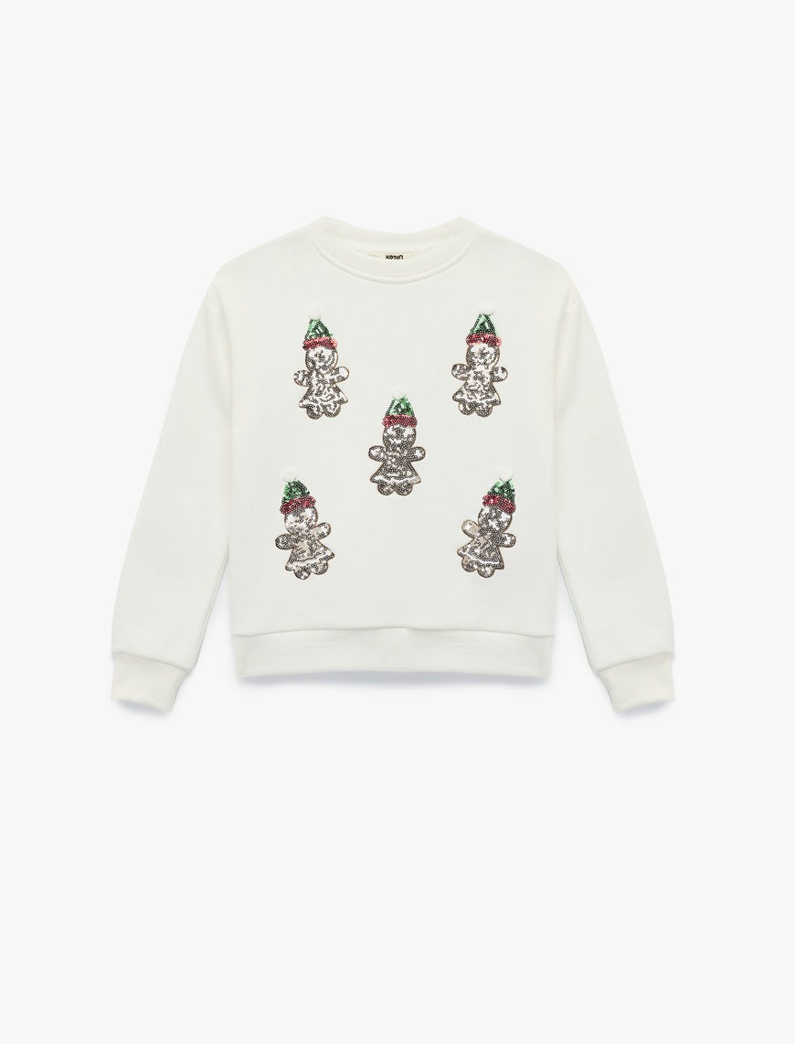  Kız Çocuk Şardonlu Uzun Kollu Bisiklet Yaka Pullu Payetli Sweatshirt