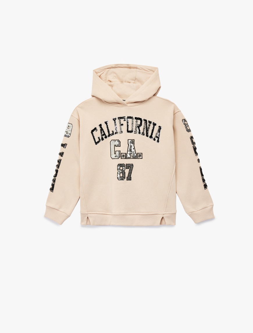  Kız Çocuk Pamuklu Uzun Kollu Pullu Payetli Kapşonlu Sweatshirt