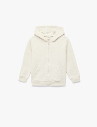 Kapşonlu Dokulu Uzun Kollu Fermuarlı Sweatshirt