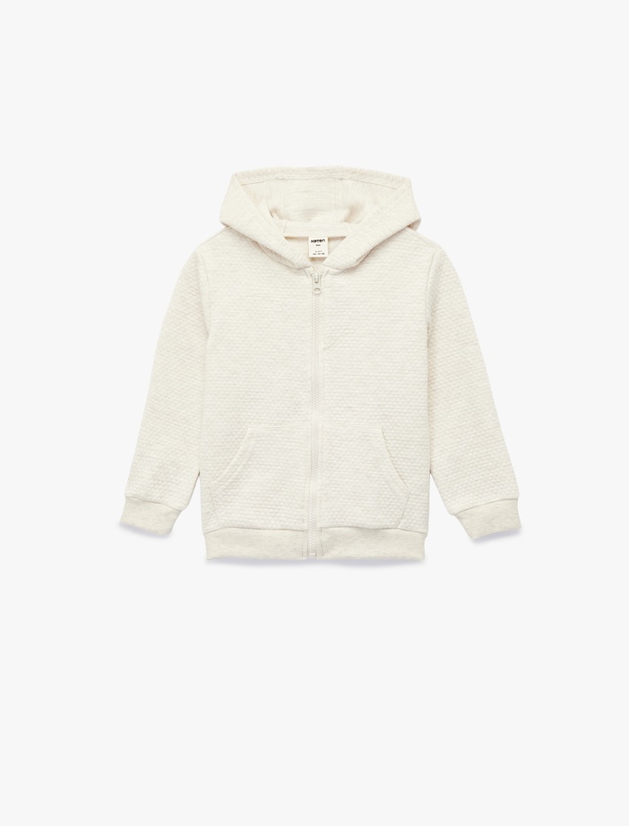 Kız Bebek Kapşonlu Dokulu Uzun Kollu Fermuarlı Sweatshirt