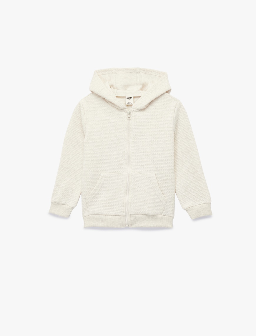  Kız Bebek Kapşonlu Dokulu Uzun Kollu Fermuarlı Sweatshirt