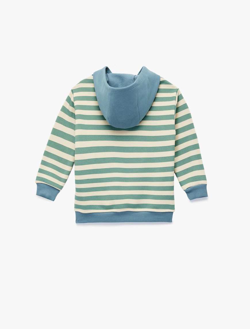  Erkek Bebek Aslan Baskılı Şardonlu Uzun Kollu Kapşonlu Çizgili Sweatshirt