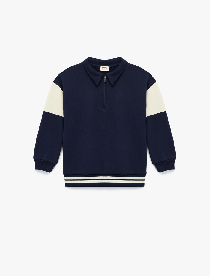Erkek Çocuk Şardonlu Uzun Kollu Fermuar Detaylı Polo Yaka Sweatshirt