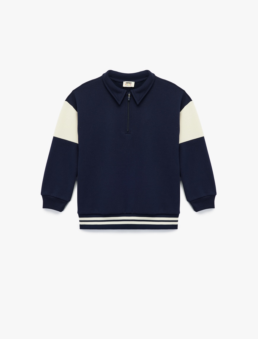  Erkek Çocuk Şardonlu Uzun Kollu Fermuar Detaylı Polo Yaka Sweatshirt