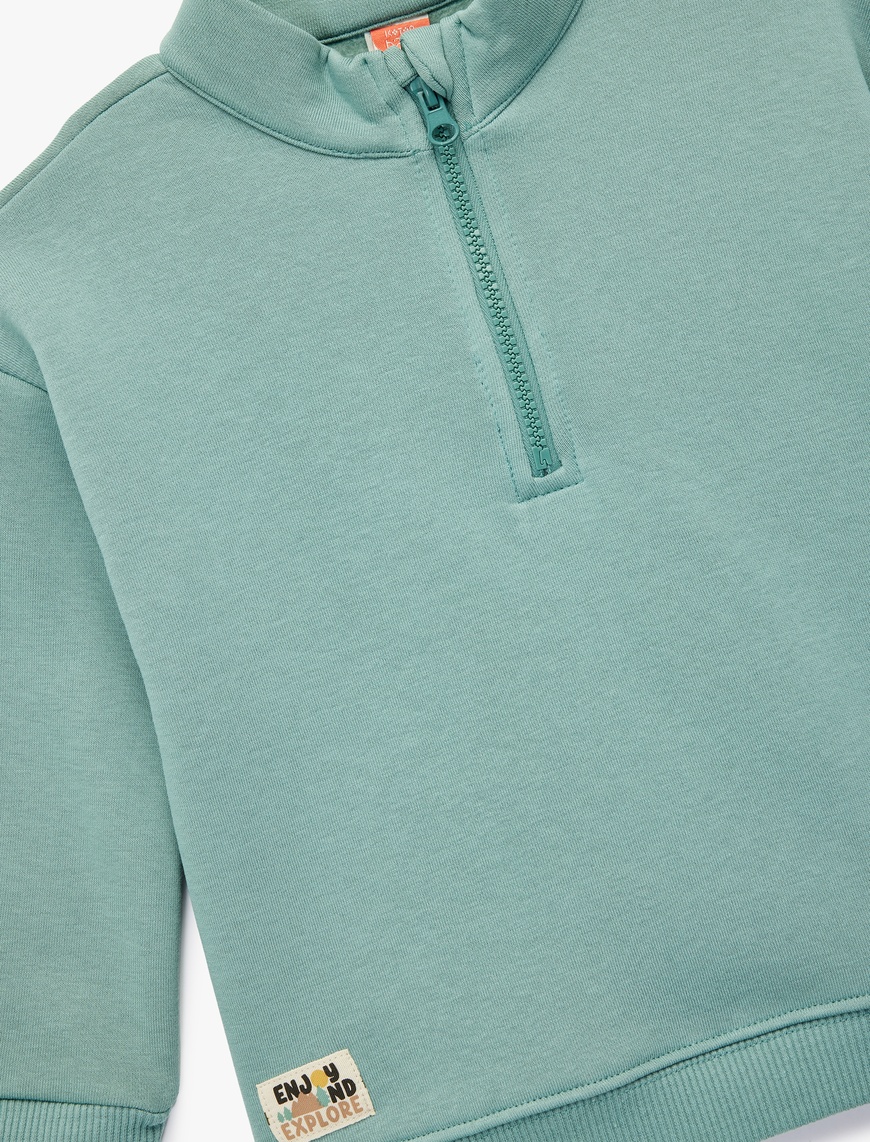  Erkek Bebek Şardonlu Uzun Kollu Yarım Fermuarlı Dik Yaka Oversize Sweatshirt