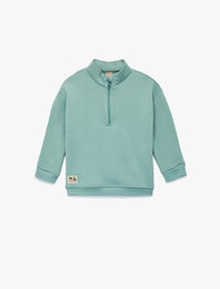 Şardonlu Uzun Kollu Yarım Fermuarlı Dik Yaka Oversize Sweatshirt