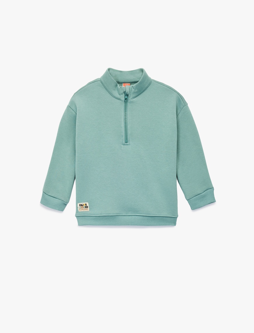  Erkek Bebek Şardonlu Uzun Kollu Yarım Fermuarlı Dik Yaka Oversize Sweatshirt