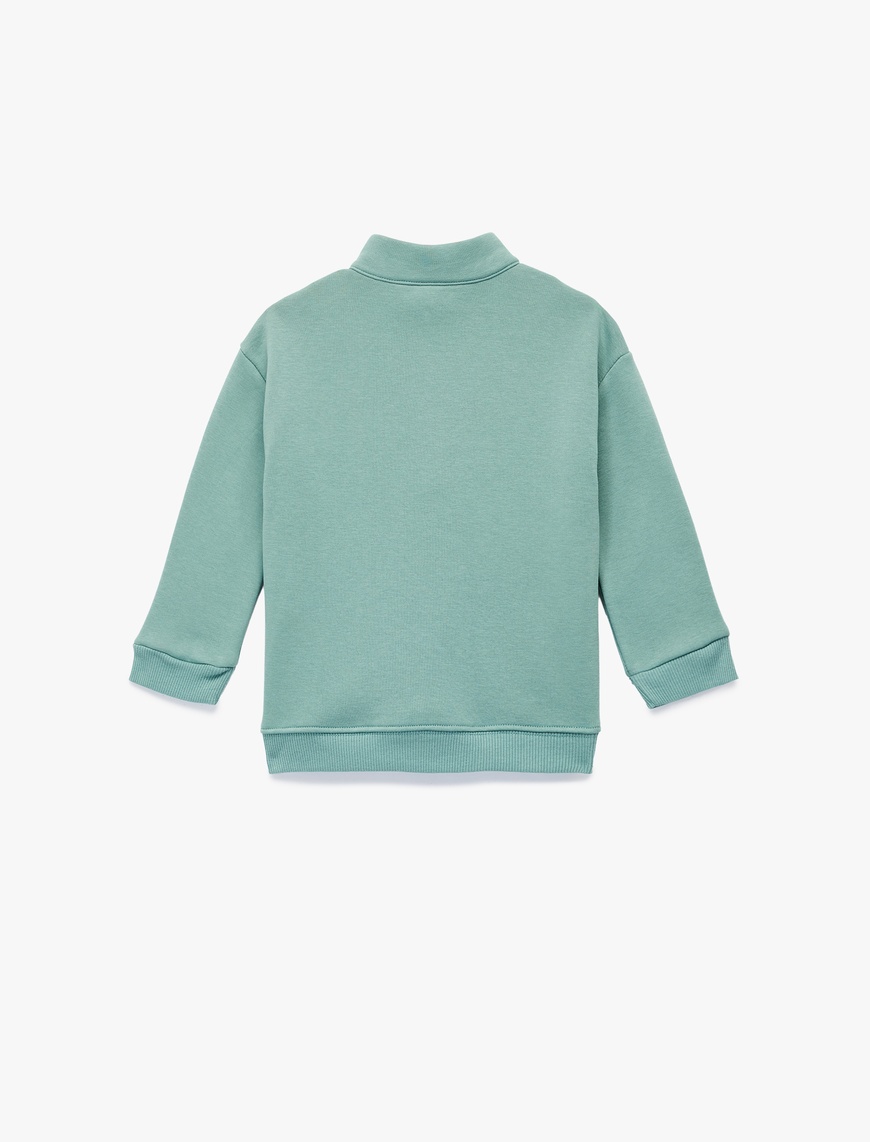  Erkek Bebek Şardonlu Uzun Kollu Yarım Fermuarlı Dik Yaka Oversize Sweatshirt