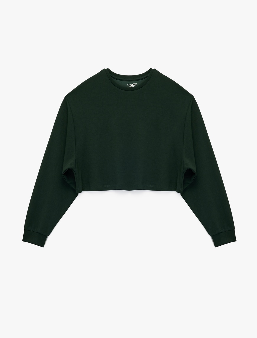   Viskon Oversize Uzun Kollu Bisiklet Yaka Crop Spor Sweatshirt