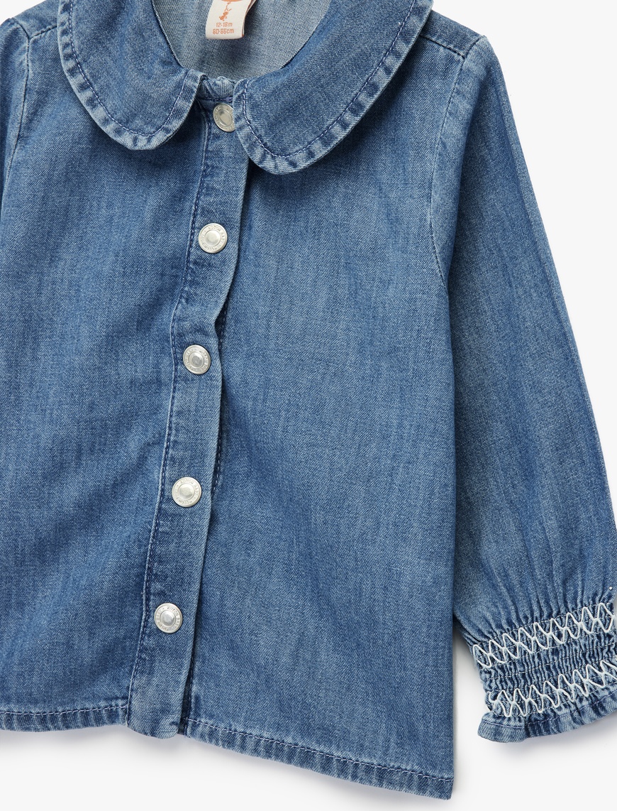  Kız Bebek Pamuklu Uzun Kollu Bebe Yaka Denim Ceket
