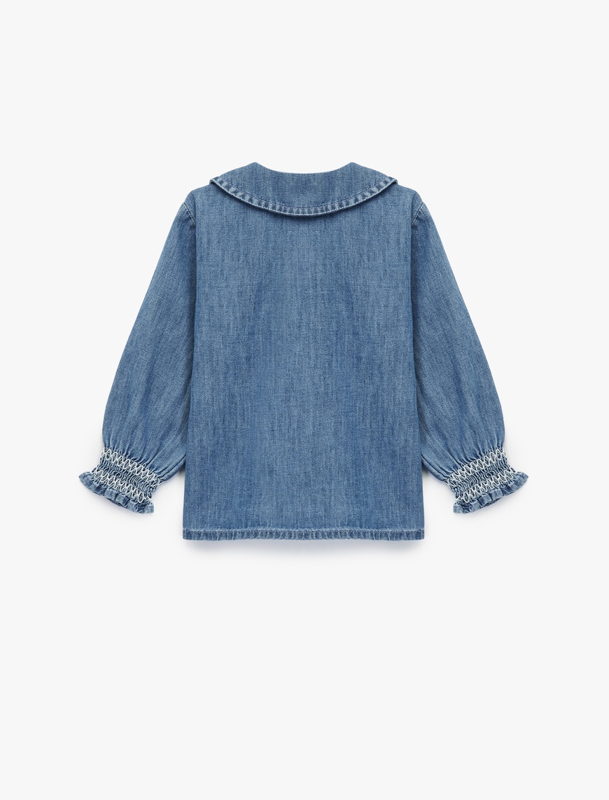 Kız Bebek Pamuklu Uzun Kollu Bebe Yaka Denim Ceket