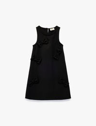 Bisiklet Yaka Kolsuz Viskon Karışımlı Fiyonklu Elbise