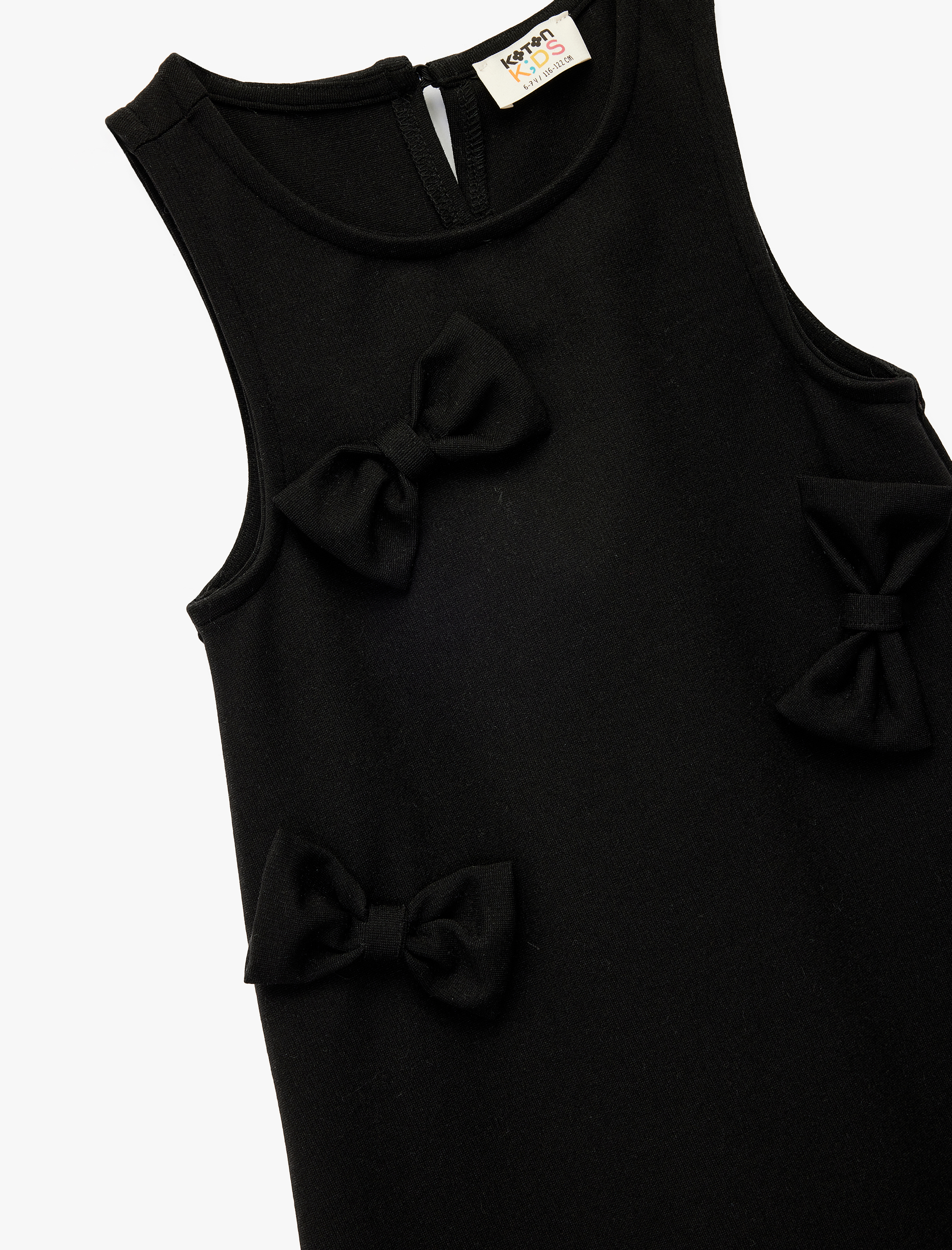  Kız Çocuk Bisiklet Yaka Kolsuz Viskon Karışımlı Fiyonklu Elbise