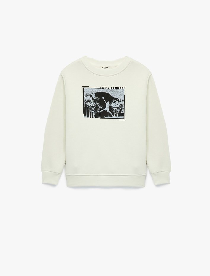 Erkek Çocuk Şardonlu Uzun Kollu Bisiklet Yaka Baskılı Sweatshirt