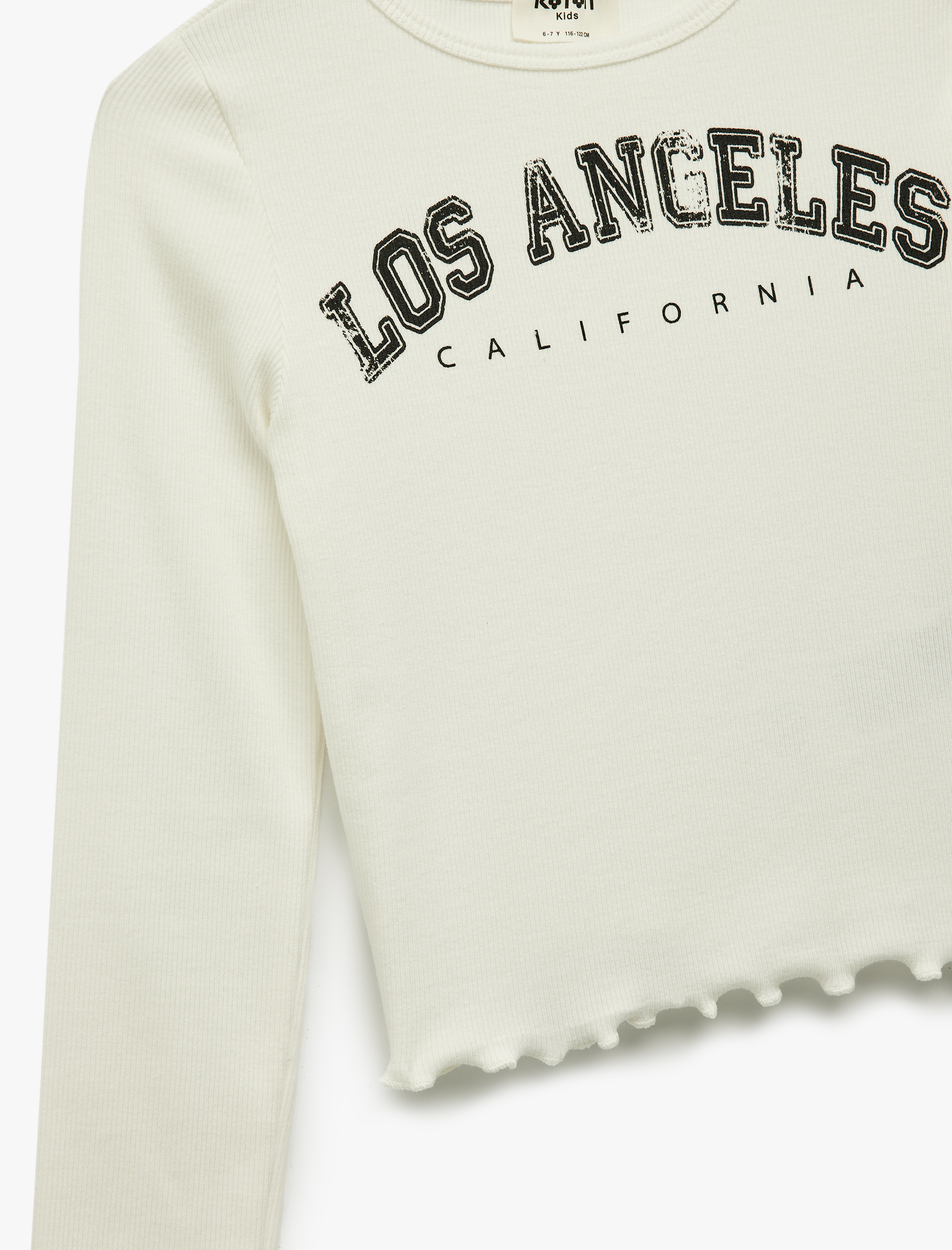  Kız Çocuk Pamuklu Uzun Kollu Bisiklet Yaka Baskılı Tişört