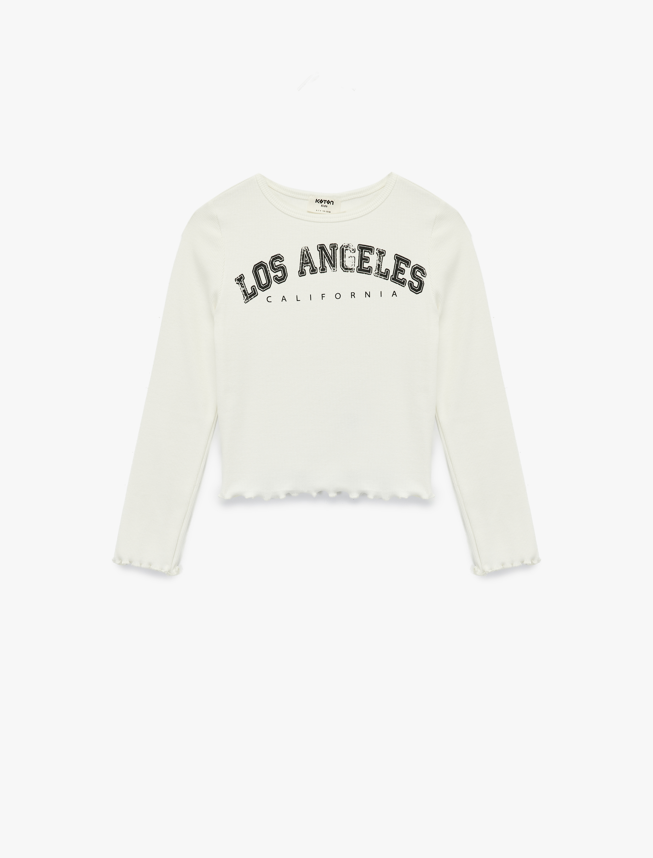  Kız Çocuk Pamuklu Uzun Kollu Bisiklet Yaka Baskılı Tişört