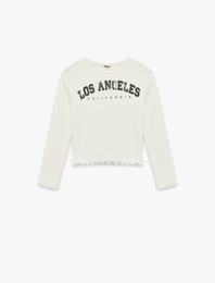 Pamuklu Uzun Kollu Bisiklet Yaka Baskılı Tişört