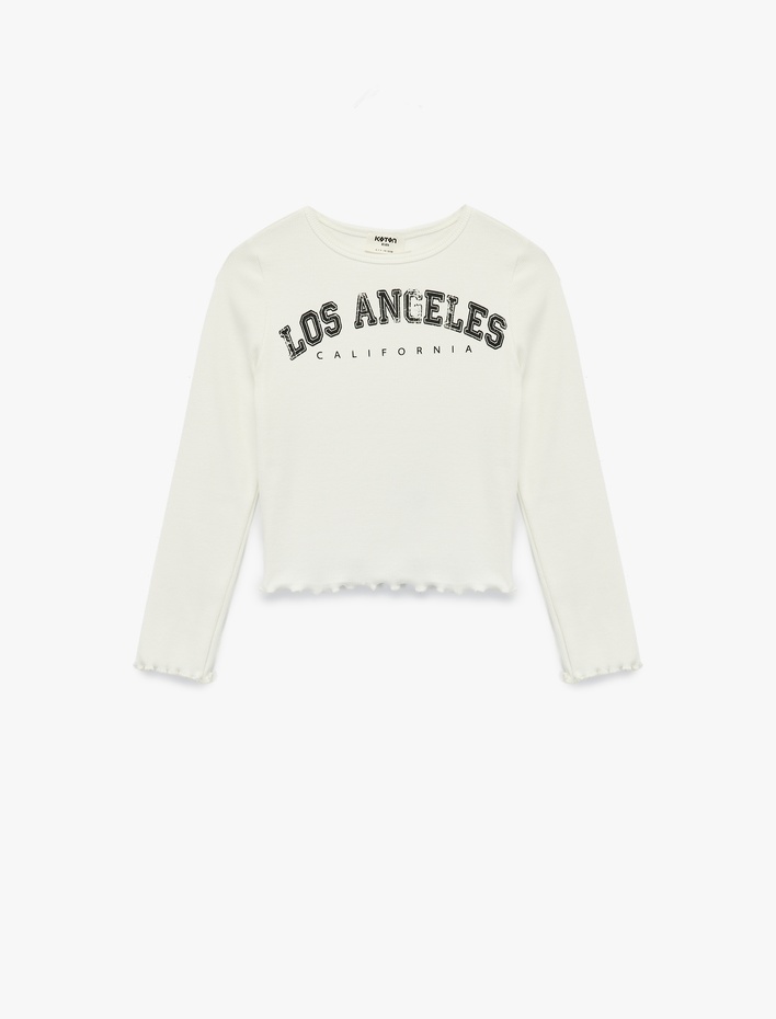 Kız Çocuk Pamuklu Uzun Kollu Bisiklet Yaka Baskılı Tişört