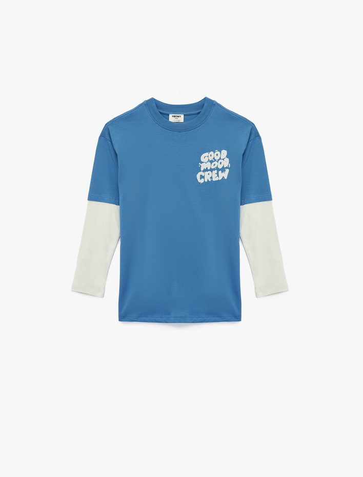 Erkek Çocuk Baskılı Uzun Kollu Bisiklet Yaka Pamuklu Tişört