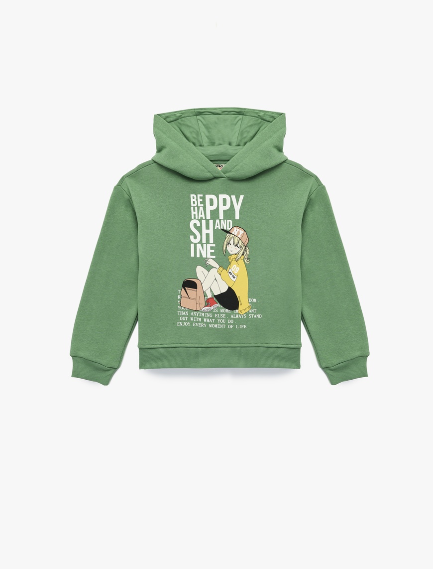  Kız Çocuk Şardonlu Uzun Kollu Kapşonlu Baskılı Sweatshirt