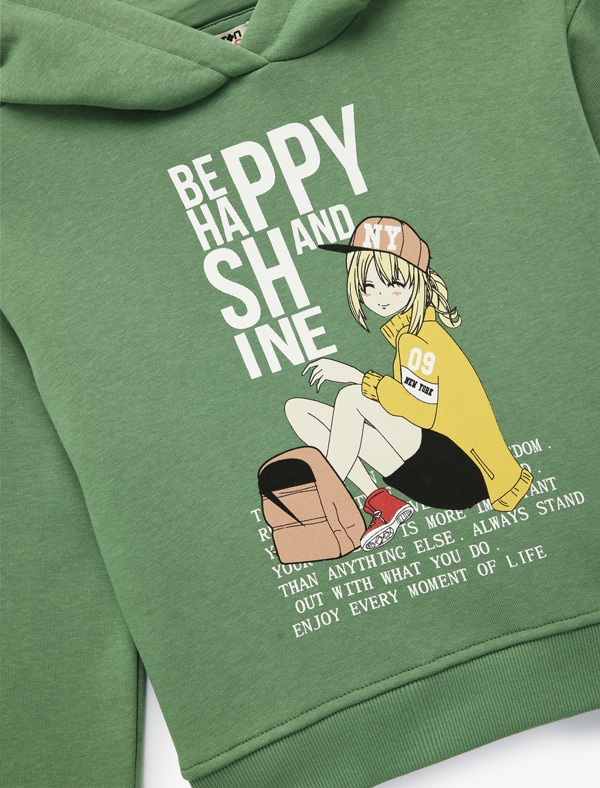  Kız Çocuk Şardonlu Uzun Kollu Kapşonlu Baskılı Sweatshirt
