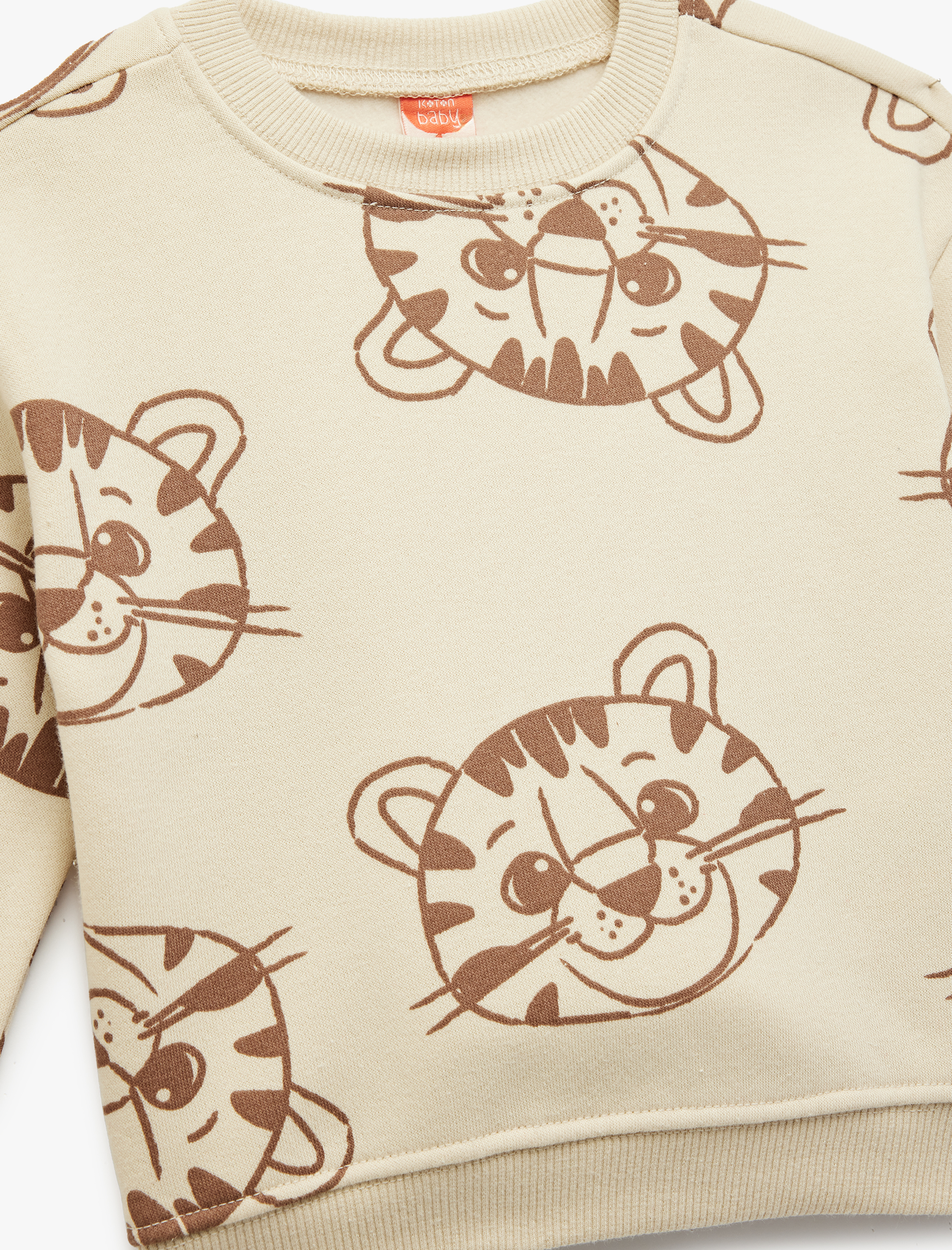  Erkek Bebek Kaplan Baskılı Uzun Kollu Bisiklet Yaka Şardonlu Sweatshirt