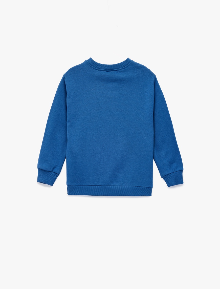  Erkek Bebek Pamuklu Dinozor Baskılı Uzun Kollu Bisiklet Yaka Şardonlu Sweatshirt