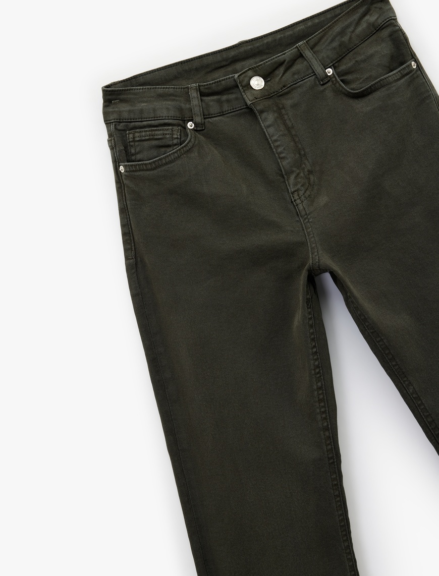   Pamuklu Dar Kalıp Düğmeli Cepli İspanyol Paça Crop Jean Pantolon -  Kick Flare Jeans