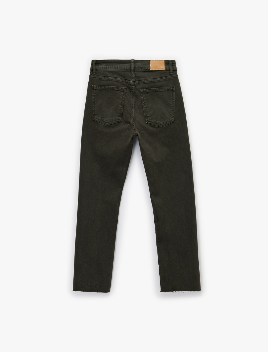   Pamuklu Dar Kalıp Düğmeli Cepli İspanyol Paça Crop Jean Pantolon -  Kick Flare Jeans