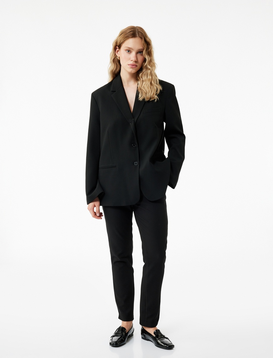   Slim Fit Cepli Yüksek Bel Cigarette Kumaş Pantolon
