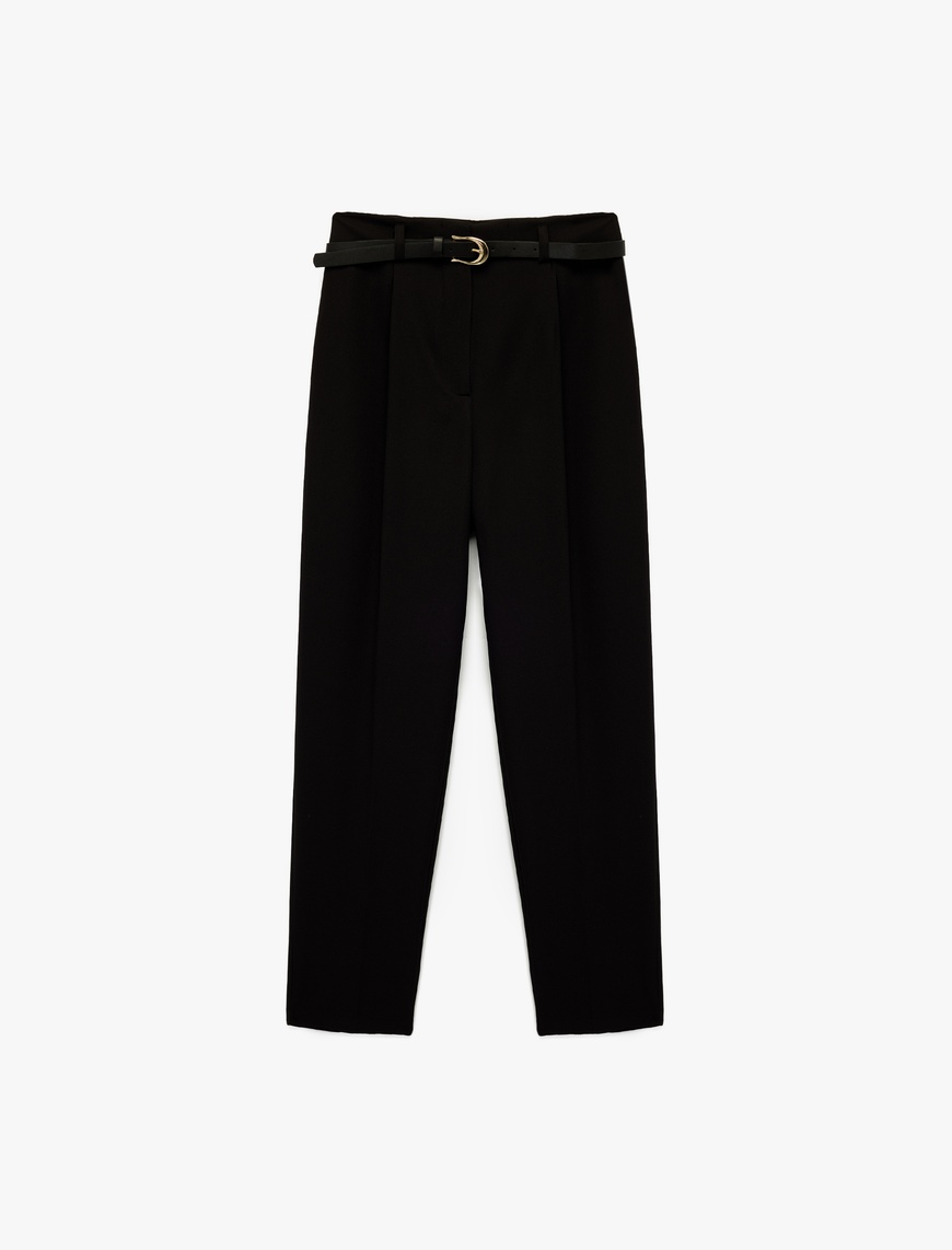   Slim Fit Yüksek Bel Kemerli Cigarette Kumaş Pantolon