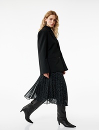 Puantiyeli İnce Piliseli Midi Boy Pileli Şifon Etek