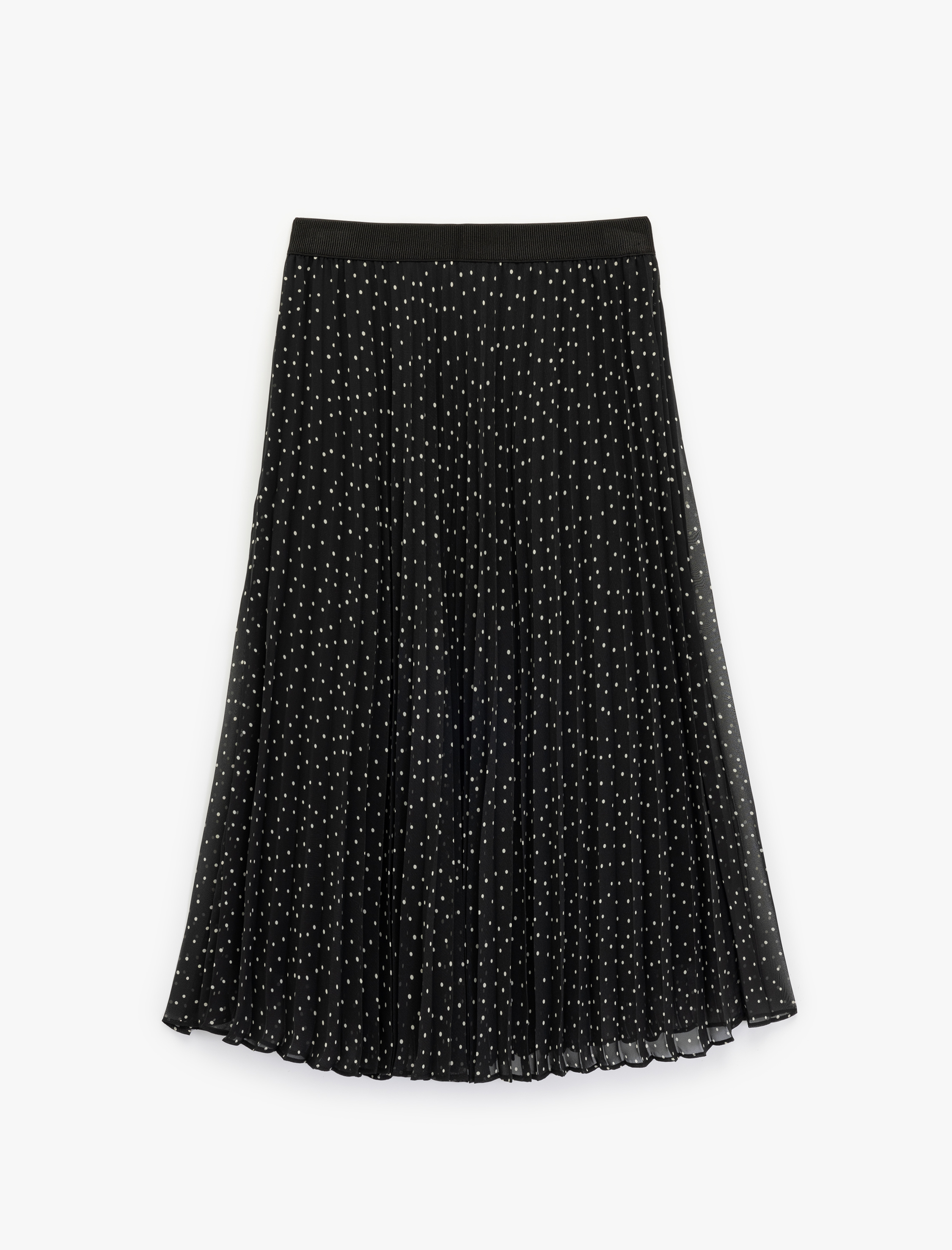   Puantiyeli İnce Piliseli Midi Boy Pileli Şifon Etek