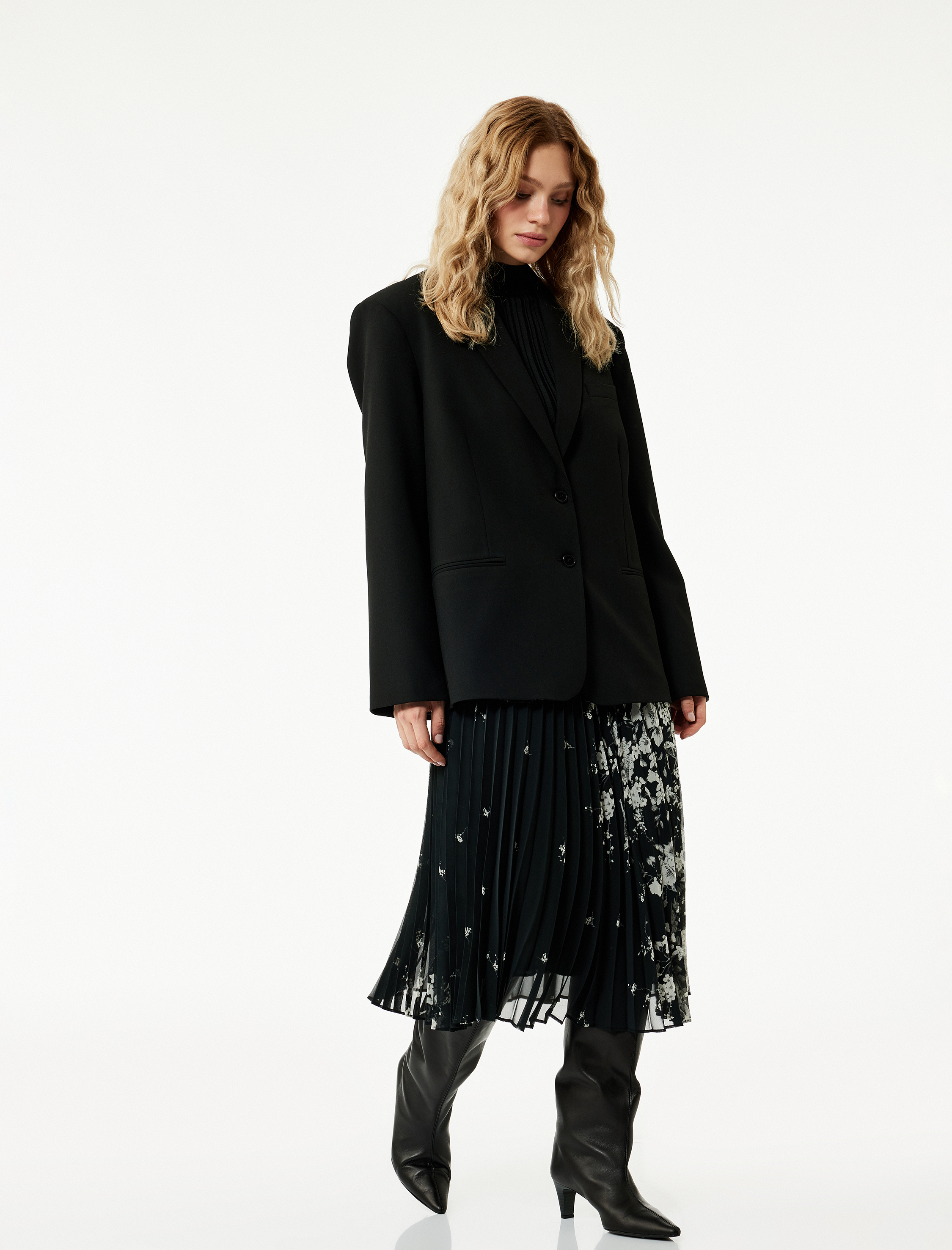   Çiçek Desenli Midi Pileli Şifon Etek