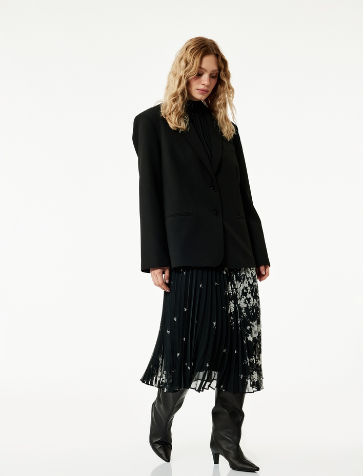  Çiçek Desenli Midi Pileli Şifon Etek