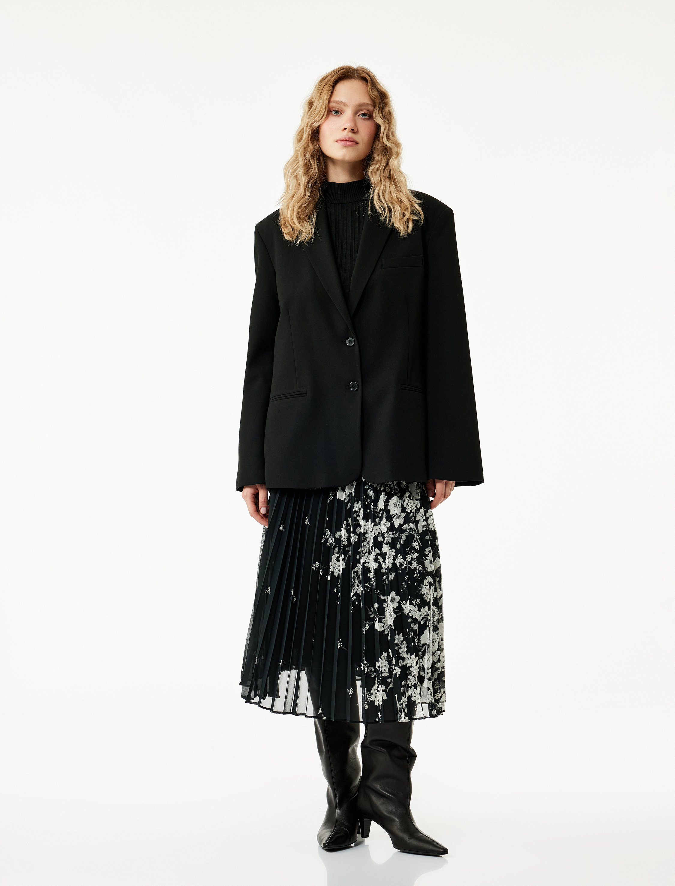   Çiçek Desenli Midi Pileli Şifon Etek