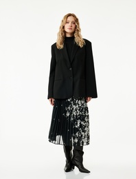 Çiçek Desenli Midi Pileli Şifon Etek