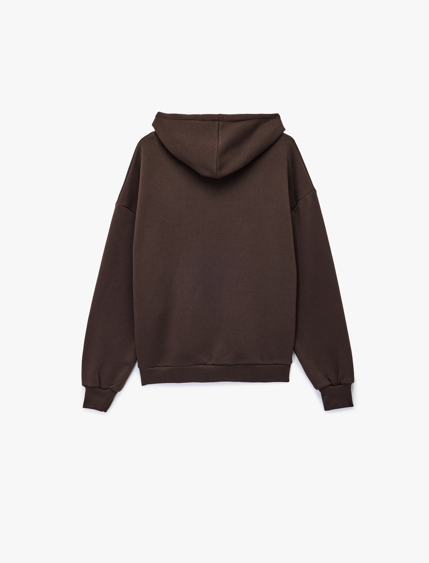   Şardonlu Fermuarlı Kapüşonlu Kanguru Cepli Leopar Baskılı Oversize Sweatshirt