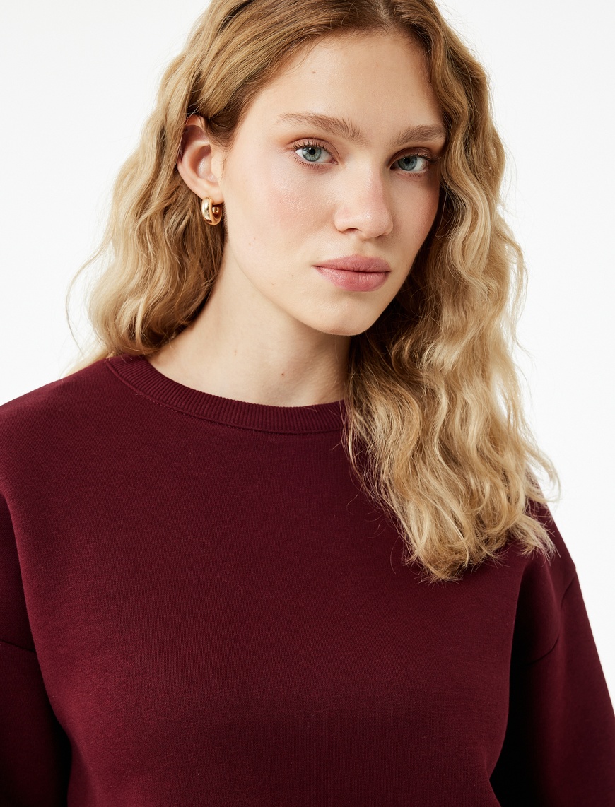   Üç İplik Şardonlu Uzun Kollu Bisiklet Yaka Basic Sweatshirt