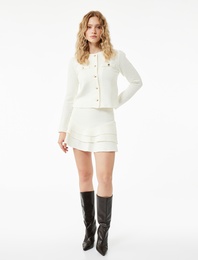 Slim Fit Katlı Detaylı Fırfırlı Mini Etek