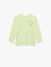 Pamuklu Baskılı Uzun Kollu Bisiklet Yaka Oversize Sweatshirt