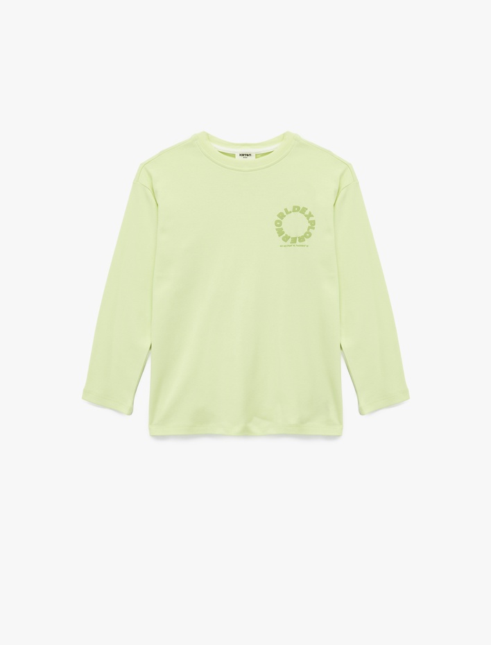 Erkek Çocuk Pamuklu Baskılı Uzun Kollu Bisiklet Yaka Oversize Sweatshirt